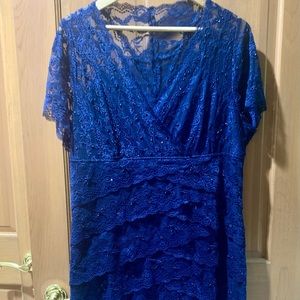 Navy Blue Lace Size 16W Mother of Bride/Groom Dress Knee Length by MARINA